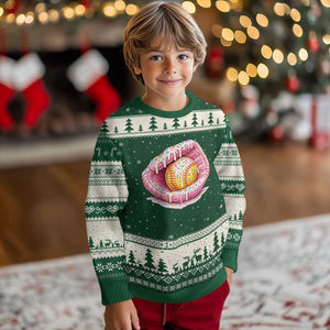 Softball Drip Ugly Christmas Sweater Ice Cream Sprinkles Softball Glove Girls Kid TS10 Forest Green Beige Print Your Wear
