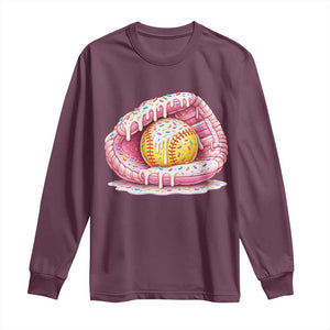 Softball Drip Long Sleeve Shirt Ice Cream Sprinkles Softball Glove Girls Kid TS10 Maroon Print Your Wear