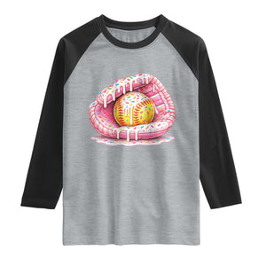 Softball Drip Raglan Shirt Ice Cream Sprinkles Softball Glove Girls Kid TS10 Heather Gray Black Print Your Wear