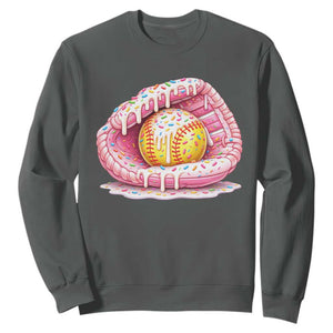 Softball Drip Sweatshirt Ice Cream Sprinkles Softball Glove Girls Kid TS10 Dark Heather Print Your Wear