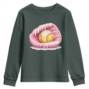 Softball Drip Youth Sweatshirt Ice Cream Sprinkles Softball Glove Girls Kid TS10 Dark Forest Green Print Your Wear