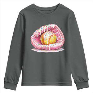 Softball Drip Youth Sweatshirt Ice Cream Sprinkles Softball Glove Girls Kid TS10 Dark Heather Print Your Wear