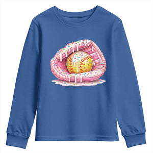Softball Drip Youth Sweatshirt Ice Cream Sprinkles Softball Glove Girls Kid TS10 Royal Blue Print Your Wear