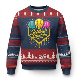 Softball Drip Ugly Christmas Sweater Ice Cream Sprinkles Softball Life Style TS10 Navy Red Print Your Wear