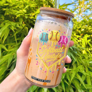 Softball Drip Glass Can Ice Cream Sprinkles Softball Life Style TS10 Black Print Your Wear