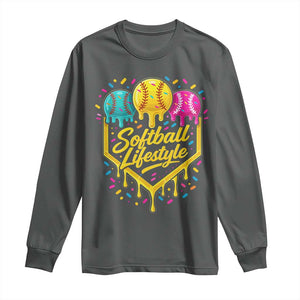 Softball Drip Long Sleeve Shirt Ice Cream Sprinkles Softball Life Style TS10 Dark Heather Print Your Wear