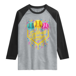 Softball Drip Raglan Shirt Ice Cream Sprinkles Softball Life Style TS10 Heather Gray Black Print Your Wear