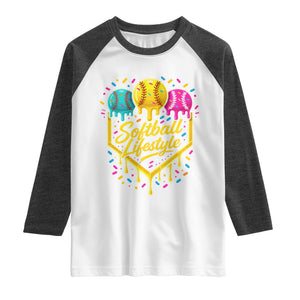 Softball Drip Raglan Shirt Ice Cream Sprinkles Softball Life Style TS10 White Heather Charcoal Print Your Wear