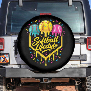 Softball Drip Spare Tire Cover Ice Cream Sprinkles Softball Life Style TS10 No hole Black Print Your Wear