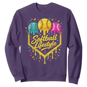 Softball Drip Sweatshirt Ice Cream Sprinkles Softball Life Style TS10 Purple Print Your Wear