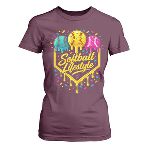 Softball Drip T Shirt For Women Ice Cream Sprinkles Softball Life Style TS10 Maroon Print Your Wear
