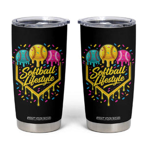 Softball Drip Tumbler Cup Ice Cream Sprinkles Softball Life Style TS10 Black Print Your Wear