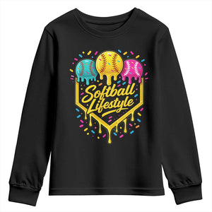 Softball Drip Youth Sweatshirt Ice Cream Sprinkles Softball Life Style TS10 Black Print Your Wear