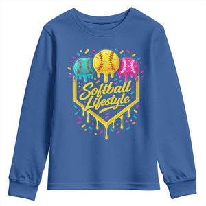 Softball Drip Youth Sweatshirt Ice Cream Sprinkles Softball Life Style TS10 Royal Blue Print Your Wear