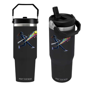 Softball Player Drip Flip Straw Tumbler TS10 One Size: 30 oz Black Print Your Wear