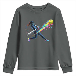 Softball Player Drip Youth Sweatshirt TS10 Dark Heather Print Your Wear