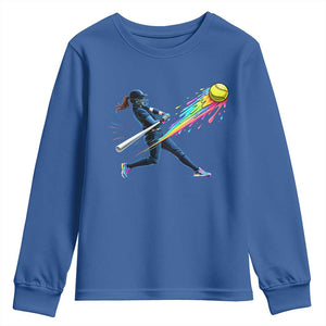 Softball Player Drip Youth Sweatshirt TS10 Royal Blue Print Your Wear
