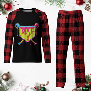 Softball Drip Plaid Pajama Set Ice Cream Drip Youth Girls Softball Sport TS10 Buffalo Plaid Print Your Wear