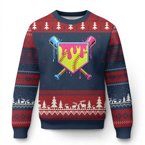 Softball Drip Ugly Christmas Sweater Ice Cream Drip Youth Girls Softball Sport TS10 Navy Red Print Your Wear
