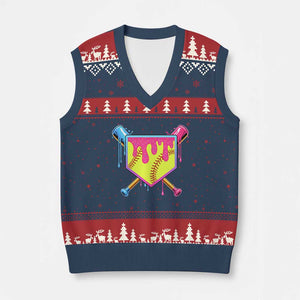 Softball Drip V-Neck Knit Sweater Vest Ice Cream Drip Youth Girls Softball Sport TS10 Navy Red Print Your Wear