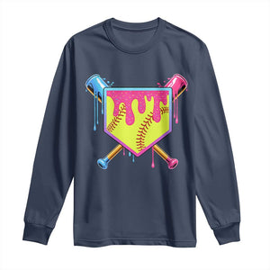 Softball Drip Long Sleeve Shirt Ice Cream Drip Youth Girls Softball Sport TS10 Navy Print Your Wear