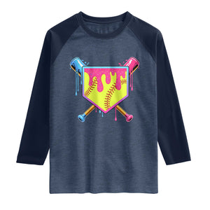 Softball Drip Raglan Shirt Ice Cream Drip Youth Girls Softball Sport TS10 Heather Denim Navy Print Your Wear