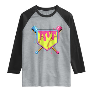 Softball Drip Raglan Shirt Ice Cream Drip Youth Girls Softball Sport TS10 Heather Gray Black Print Your Wear