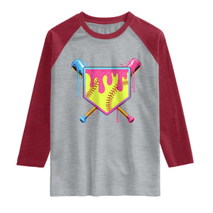 Softball Drip Raglan Shirt Ice Cream Drip Youth Girls Softball Sport TS10 Heather Gray Heather Red Print Your Wear