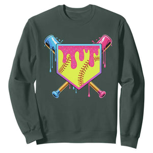 Softball Drip Sweatshirt Ice Cream Drip Youth Girls Softball Sport TS10 Dark Forest Green Print Your Wear