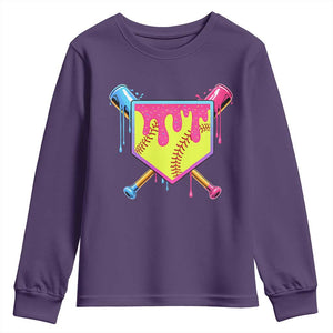 Softball Drip Youth Sweatshirt Ice Cream Drip Youth Girls Softball Sport TS10 Purple Print Your Wear