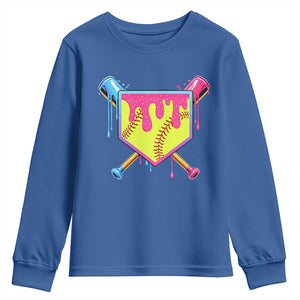Softball Drip Youth Sweatshirt Ice Cream Drip Youth Girls Softball Sport TS10 Royal Blue Print Your Wear