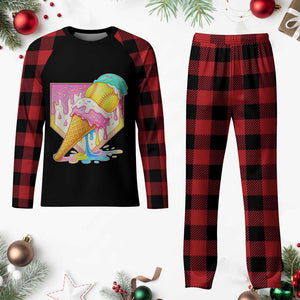 Softball Drip Plaid Pajama Set Cute Softball Girls Ice Cream Drip Game Day TS10 Buffalo Plaid Print Your Wear