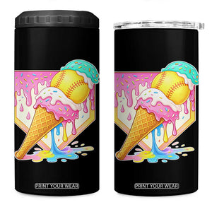 Softball Drip 4 in 1 Can Cooler Tumbler Cute Softball Girls Ice Cream Drip Game Day TS10 One Size: 16 oz Black Print Your Wear