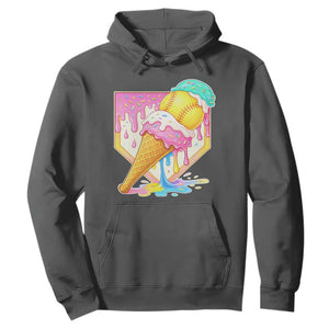 Softball Drip Hoodie Cute Softball Girls Ice Cream Drip Game Day TS10 Dark Heather Print Your Wear