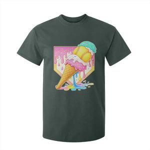 Softball Drip T Shirt For Kid Cute Softball Girls Ice Cream Drip Game Day TS10 Dark Forest Green Print Your Wear