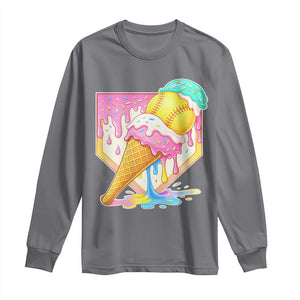 Softball Drip Long Sleeve Shirt Cute Softball Girls Ice Cream Drip Game Day TS10 Charcoal Print Your Wear