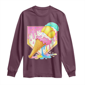 Softball Drip Long Sleeve Shirt Cute Softball Girls Ice Cream Drip Game Day TS10 Maroon Print Your Wear