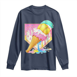 Softball Drip Long Sleeve Shirt Cute Softball Girls Ice Cream Drip Game Day TS10 Navy Print Your Wear
