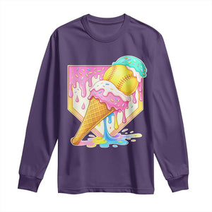Softball Drip Long Sleeve Shirt Cute Softball Girls Ice Cream Drip Game Day TS10 Purple Print Your Wear