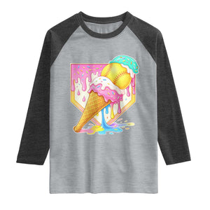 Softball Drip Raglan Shirt Cute Softball Girls Ice Cream Drip Game Day TS10 Heather Gray Heather Charcoal Print Your Wear