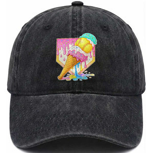 Softball Drip Washed Cotton Baseball Cap Cute Softball Girls Ice Cream Drip Game Day TS10 Washed Cap Universal Fit Black Print Your Wear