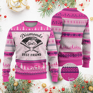 Softball Mom Gift Ugly Christmas Sweater Diamonds Are A Girls Best Friend TS10 Hot Pink Print Your Wear