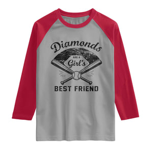 Softball Mom Gift Raglan Shirt Diamonds Are A Girls Best Friend TS10 Sport Gray Red Print Your Wear