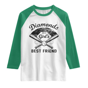 Softball Mom Gift Raglan Shirt Diamonds Are A Girls Best Friend TS10 White Kelly Green Print Your Wear