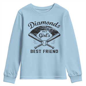 Softball Mom Gift Youth Sweatshirt Diamonds Are A Girls Best Friend TS10 Light Blue Print Your Wear