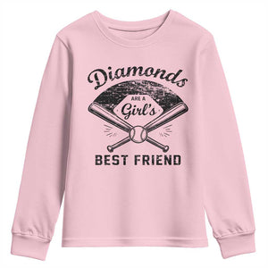 Softball Mom Gift Youth Sweatshirt Diamonds Are A Girls Best Friend TS10 Light Pink Print Your Wear