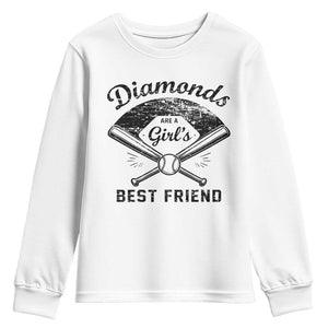 Softball Mom Gift Youth Sweatshirt Diamonds Are A Girls Best Friend TS10 White Print Your Wear