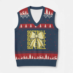 Softball Bow V-Neck Knit Sweater Vest Sister Sport Lovers Girls Team TS10 Navy Red Print Your Wear