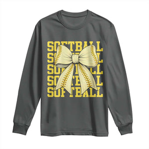 Softball Bow Long Sleeve Shirt Sister Sport Lovers Girls Team TS10 Dark Heather Print Your Wear