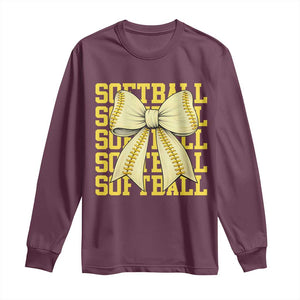 Softball Bow Long Sleeve Shirt Sister Sport Lovers Girls Team TS10 Maroon Print Your Wear